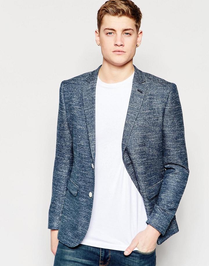 New Look Knitted Blazer In Spacedye Blue - Blue