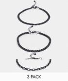 Asos Design Slim 4mm Chain Bracelet Pack In Black