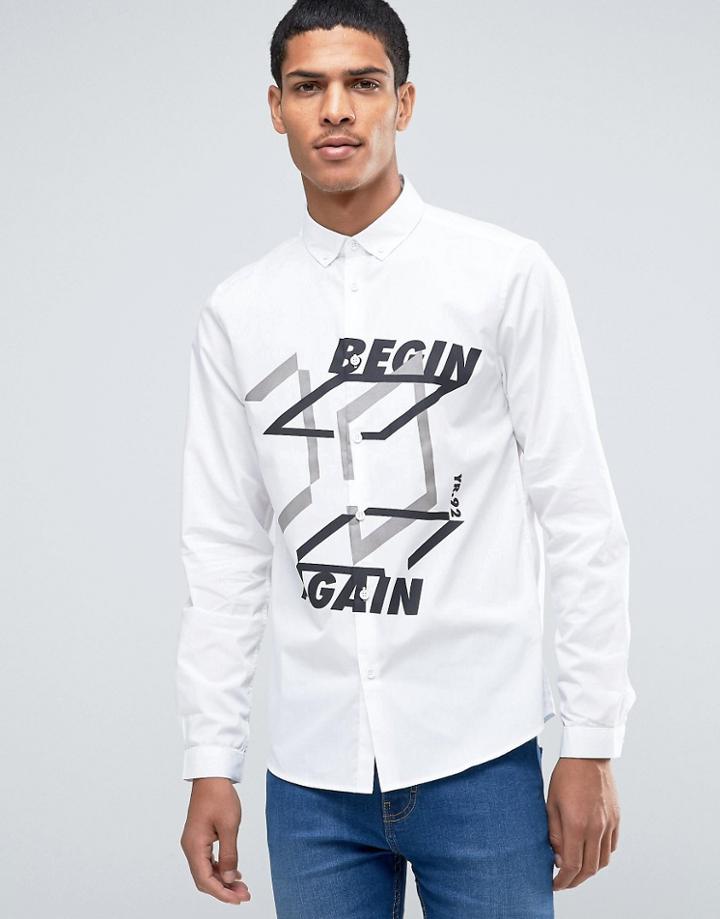 Asos White Shirt With Placement Cube Print And Long Sleeves - White