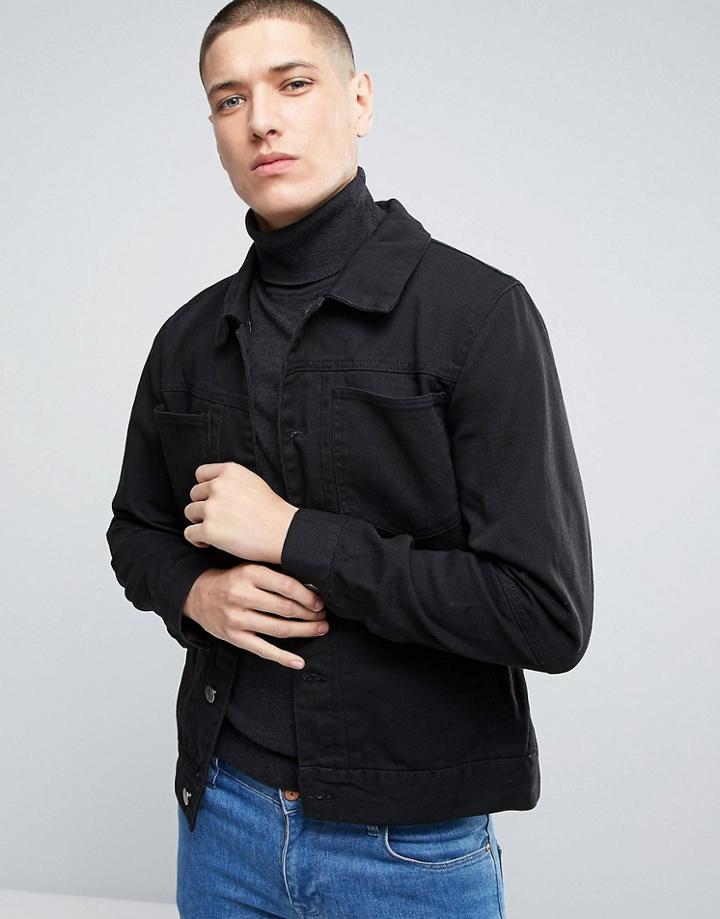 Casual Friday Denim Jacket With Double Patch Pockets - Black