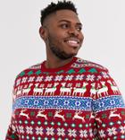 Asos Design Plus Christmas Sweater In Llama Design-red