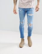 Rollas Ripped Tapered Jeans - Blue