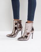 London Rebel Stiletto Heel Pointed Ankle Boot With Silver Zip - Gray
