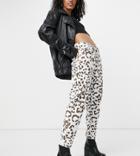 One Above Another Coordinating Mom Jeans In Cow Print-multi