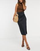 Asos Design Scuba Wrap Midi Pencil Skirt In Black