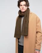 New Look Cable Knit Scarf In Khaki - Green