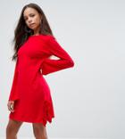 Boohoo Petite Side Ruffle Knitted Sweater Dress - Red