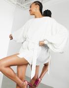 Asos Edition Oversized Blouson Sleeve Mini Dress In White Sequin