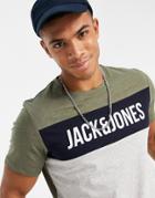 Jack & Jones Logo Panel T-shirt In Light Gray Heather-grey