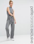 Noisy May Petite Roll Neck Sleeveless Jersey Jumpsuit With Tie Waist - Gray