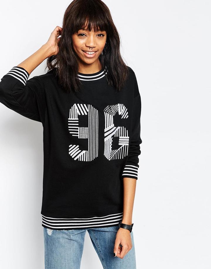 Asos Sweatshirt With 96 In Embroidery And Tipping - Black