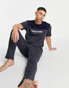 Jack & Jones Lounge T-shirt & Bottoms Set With Color Block In Dark Gray-grey