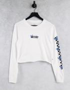 Vans Butterfly Check Crop Long Sleeve T-shirt In White