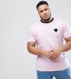Asos Plus Valentines Relaxed Longline T-shirt With Heart Embroidery - Pink