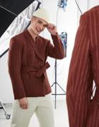 Asos Design Dressing Gown Blazer In Stripe In Rust-orange