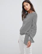 Oasis Stripe Tie Waist Blouse - Gray