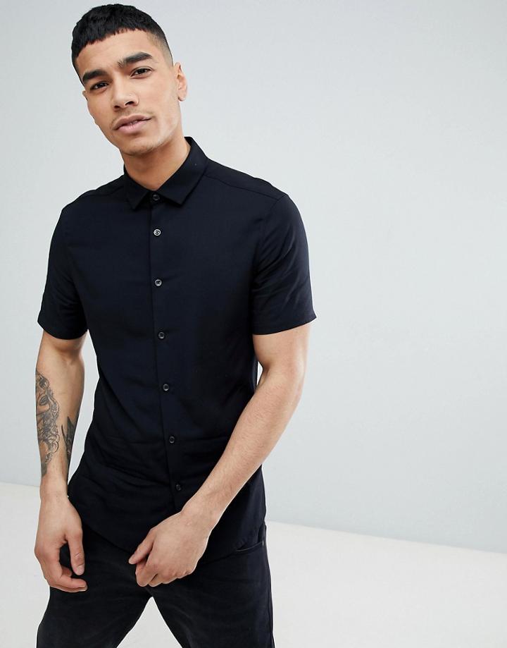 Asos Design Skinny Viscose Short Sleeve Shirt In Black
