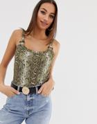 Prettylittlething Ring Detail Body In Snake Print - Multi