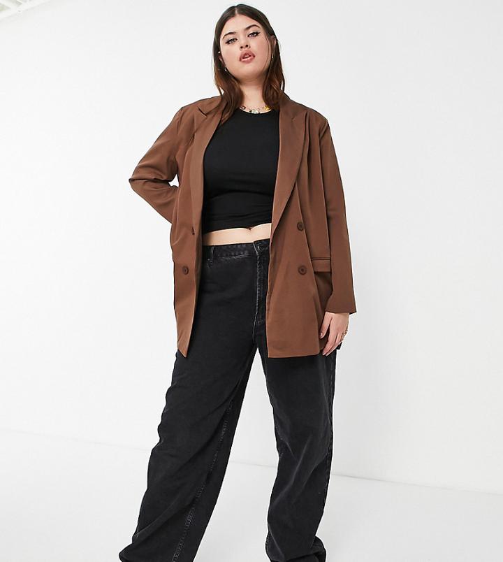 Heartbreak Plus Oversized Dad Blazer In Chocolate Brown