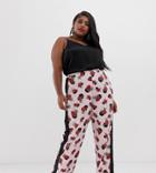 Neon Rose Plus Wide Leg Pants With Side Stripe In Spot Floral-pink