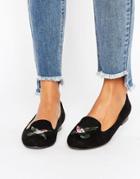 Asos Merlot Embroidered Loafer Flat Shoes - Black