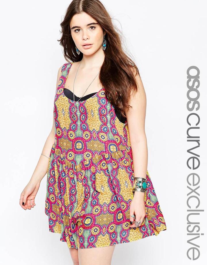 Asos Curve Beach Romper In Tropical Print - Print