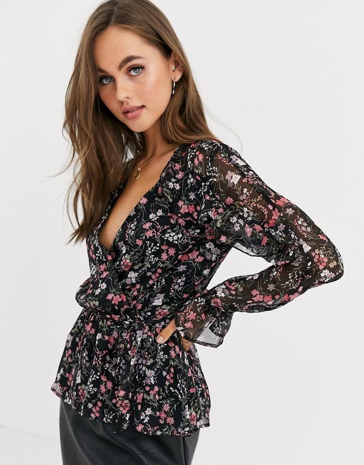 Lipsy Ditsy Floral Wrap Blouse-multi