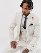 Gianni Feraud Wedding Skinny Fit Peak Lapel Linen Blend Check Suit Jacket-white
