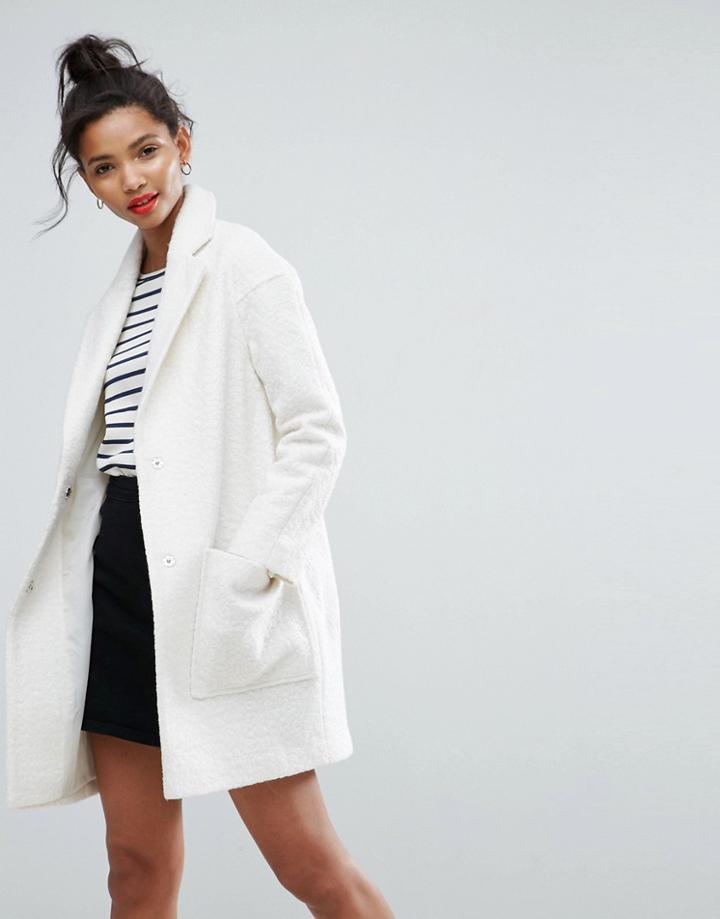 Asos Fabric Interest Cocoon Coat - White