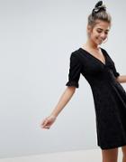 Asos Design Broderie Button Through Mini Tea Dress - Black