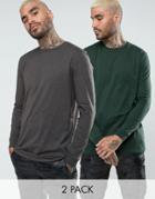 Asos 2 Pack Longline Long Sleeve T-shirt - Multi