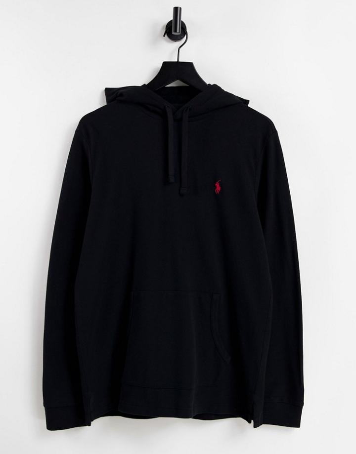 Polo Ralph Lauren Player Logo Pique Hoodie In Black