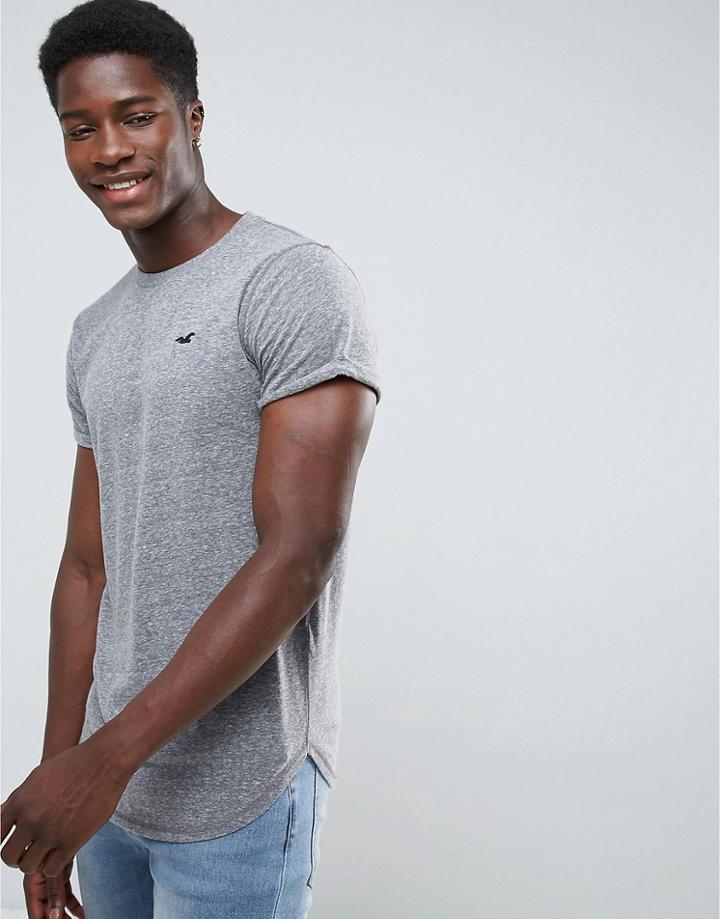 Hollister Crew T-shirt Slim Fit Scallop Hem Icon Logo In Gray - Gray