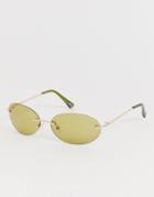 Asos Design Oval Rimless Sunglasses With Olive Lenses-green