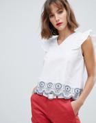 Mango Broderie Anglaise Blouse With Ruffle Shoulder - White