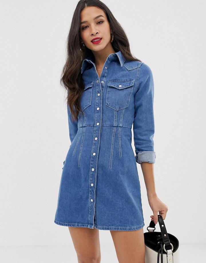 Asos Design Structured Denim Shirt Dress In Bright Blue - Blue