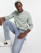 Asos Design Organic Cotton Blend Long Sleeve T-shirt With Crew Neck In Green