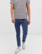 Asos Design Skinny Jeans In Flat Mid Blue - Blue
