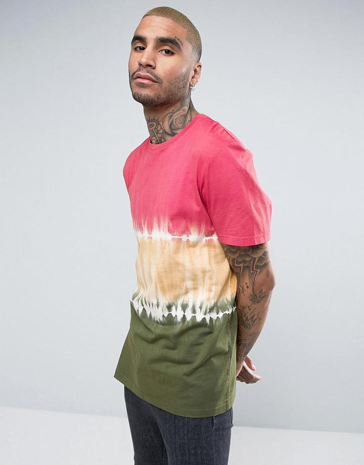 Asos Longline T-shirt In Multi Dip Dye - Multi