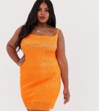 Club L London Plus Sequin Cowl Back Mini Bodycon Dress In Neon Orange - Orange