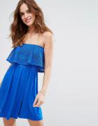 New Look Crochet Bardot Beach Dress - Blue