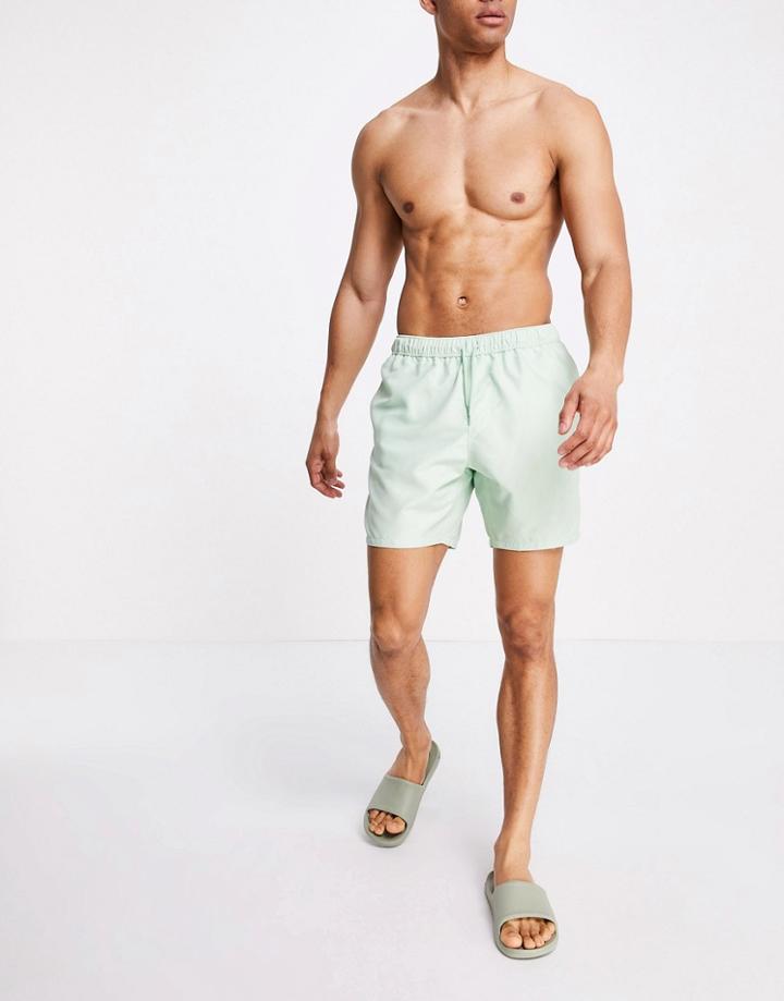 Asos Design Swim Shorts In Green In Mid Length