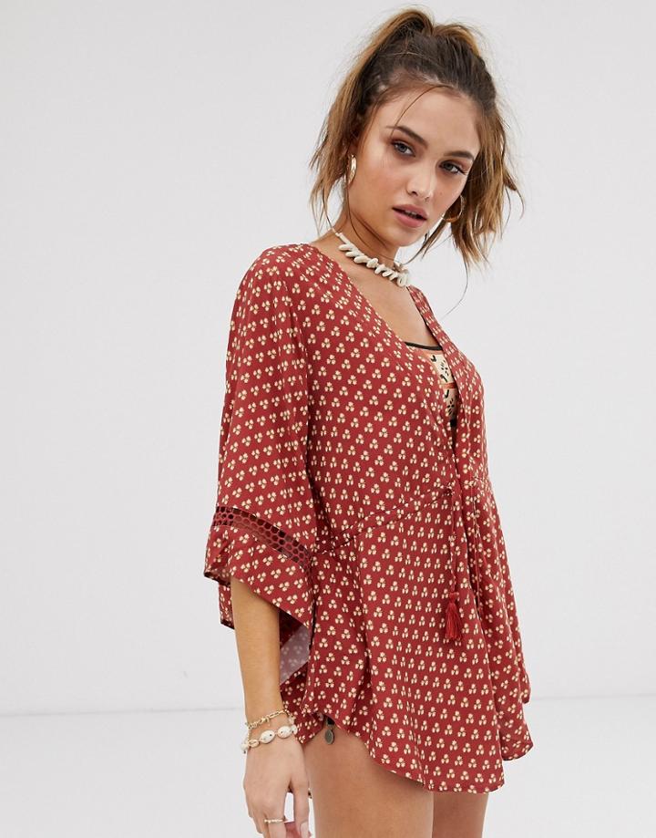 Rip Curl Saffron Skies Beach Kimono In Rust - Brown
