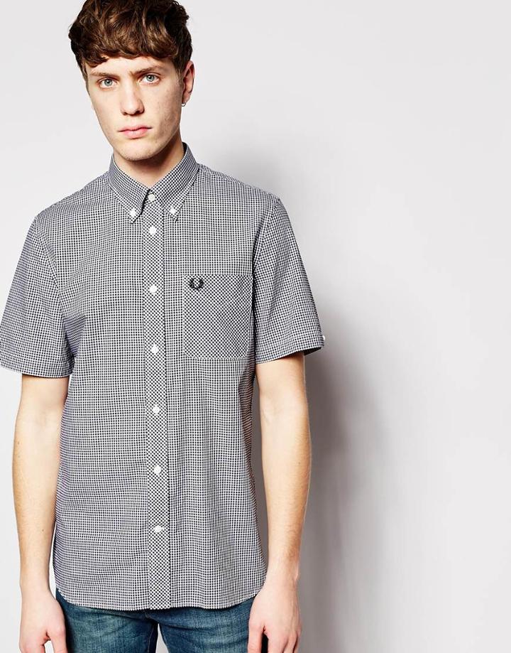 Fred Perry Shirt In Gingham Check Short Sleeves - Black