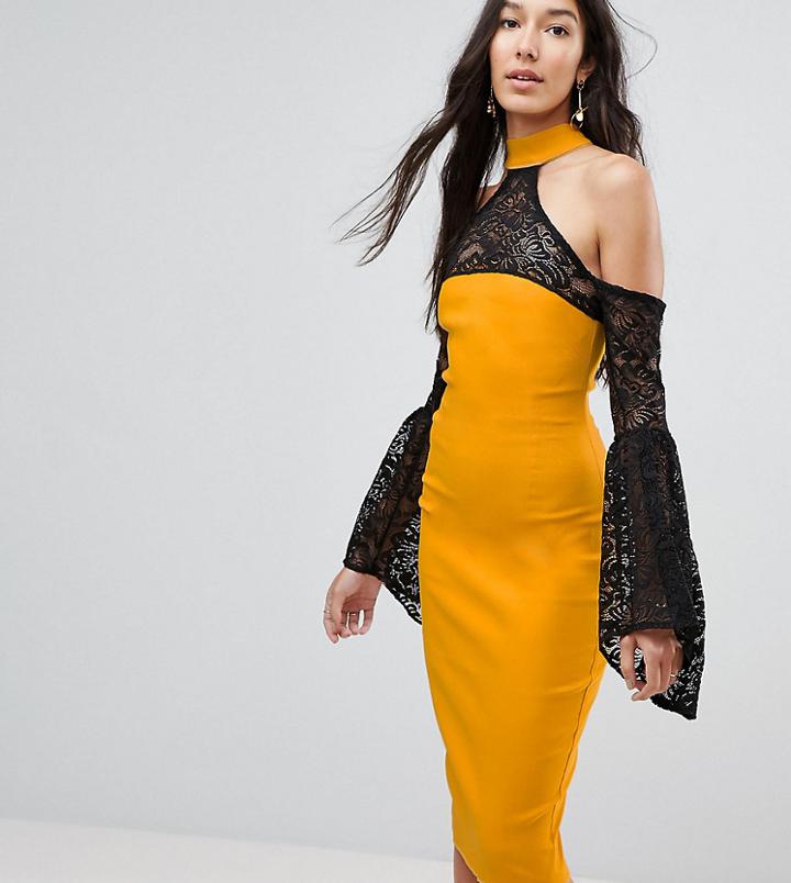 Vesper Tall Cold Shoulder Lace Bell Sleeve Dress - Yellow