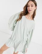 Asos Design Oversized Seam Front Detail Mini Dress In Sage-green