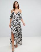 Forever Unique Leopard Print Cold Shoulder Maxi Dress - Multi