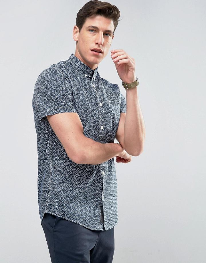 Produkt Short Sleeve Shirt In Ditsy Print - Navy