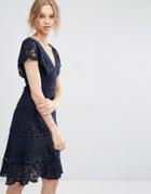 Foxiedox Lace Deep V Midi Dress - Navy