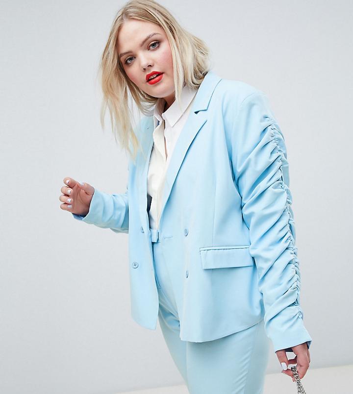 Unique 21 Hero Ruched Sleeve Blazer - Blue